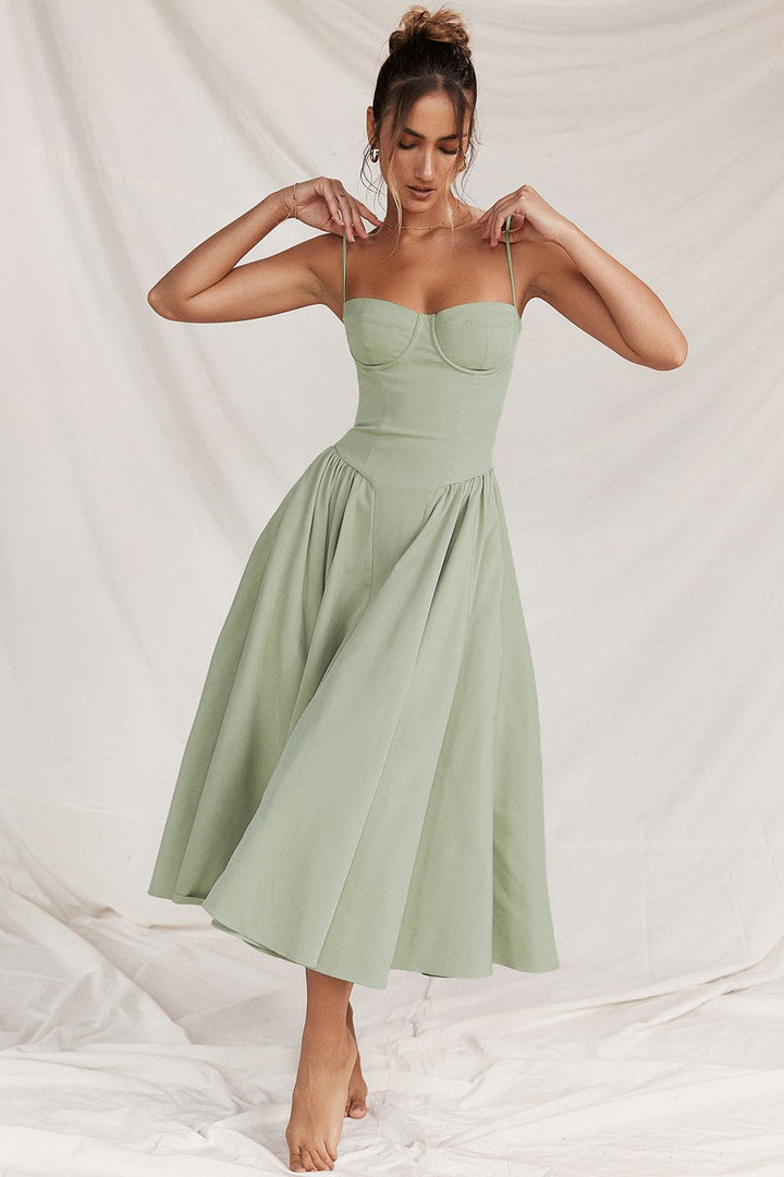 Corset Midi Dress With Sweetheart Neckline
