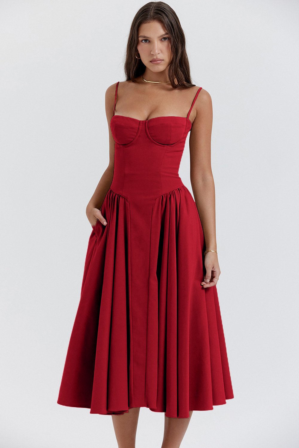 Corset Midi Dress With Sweetheart Neckline