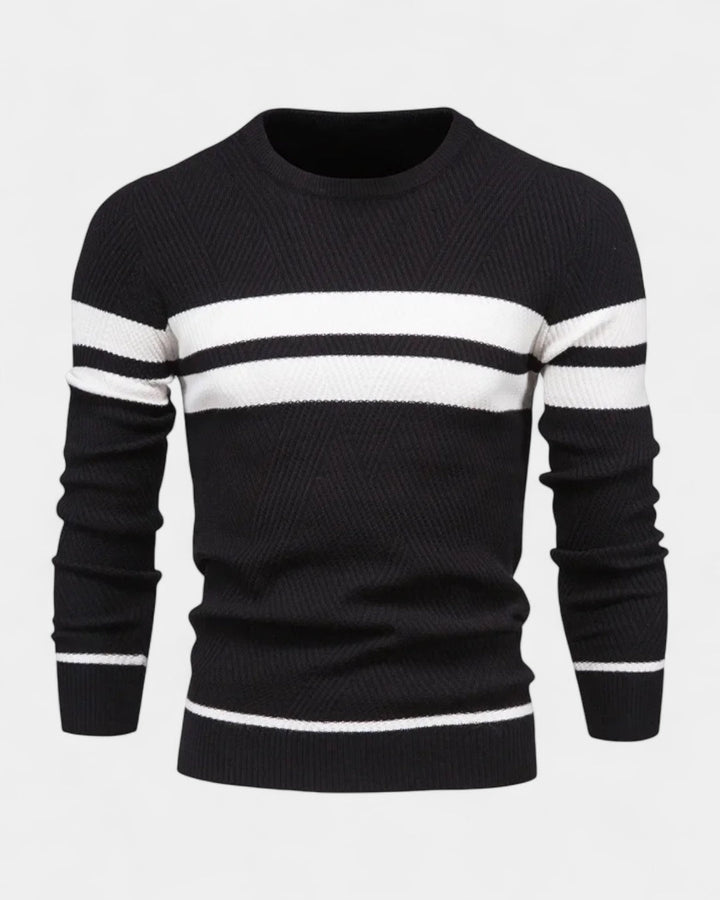 Camisola às riscas de gola redonda para homem | Mistura de viscose e algodão e corte justo