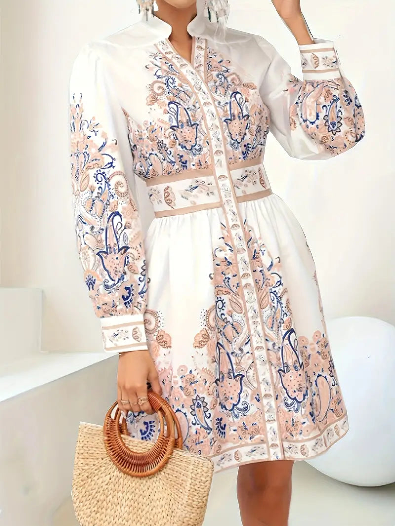 EB - Holiday maxi dress with V-neck and long sleeves in a floral pattern