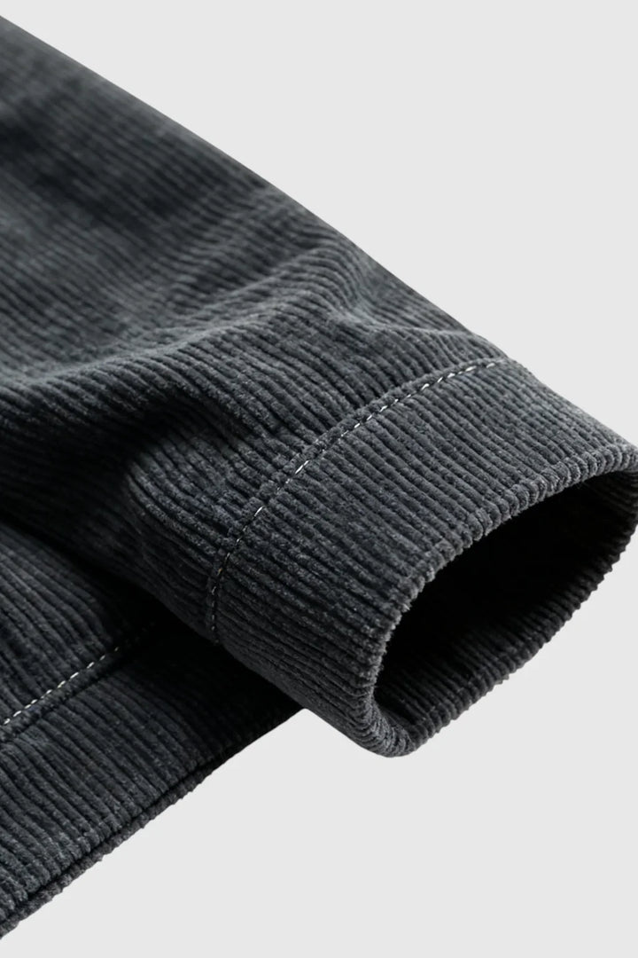 Chaqueta de terciopelo gris oscuro para hombre | Cuello de borreguito y botones a presión