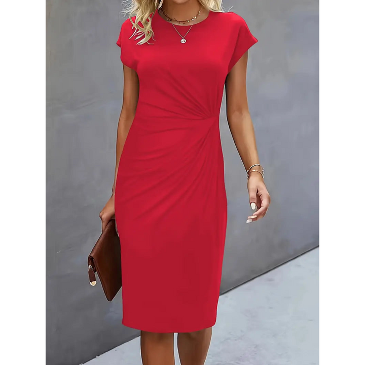 Short Sleeve Ruched Midi Dress