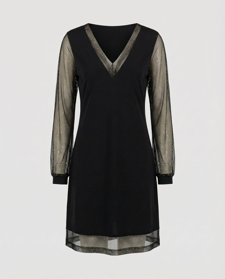 V-Neck Sheer Sleeve Evening Dress
