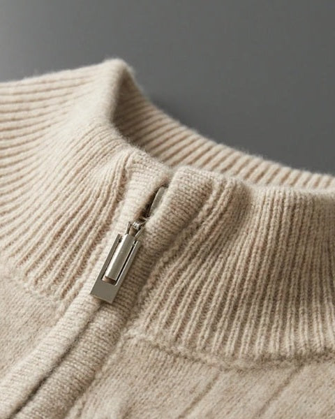 Pullover aus Merinowolle mit Reißverschluss für Herren | Zopfmuster und gerippter Kragen für raffinierten Komfort das ganze Jahr über