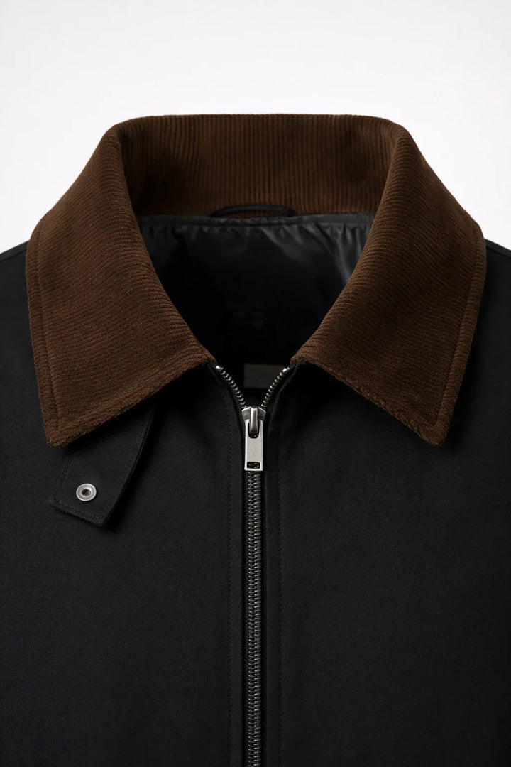 Giacca utility corta nera da uomo | Colletto in velluto e stile casual
