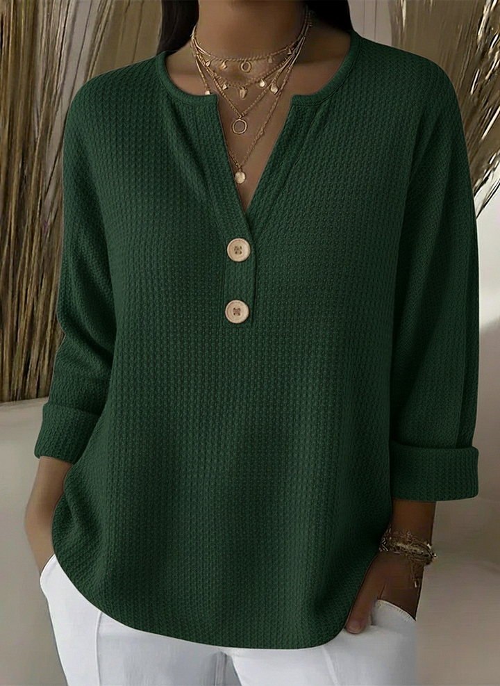 Lucia | Embossed Henley T-Shirt with Buttons