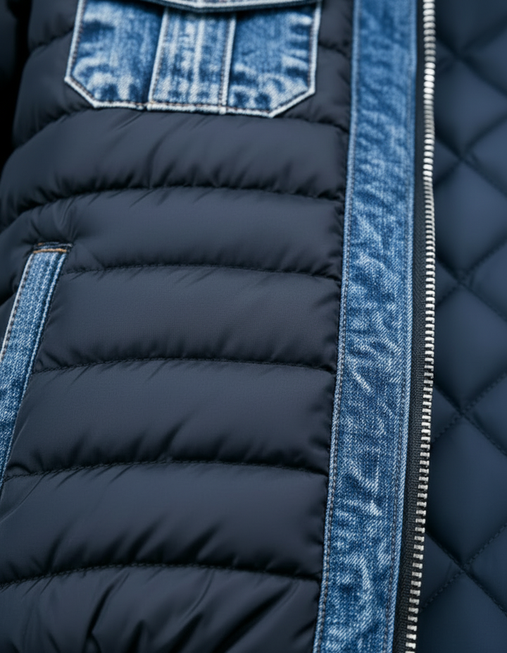 Veste hybride matelassée aspect denim pour homme