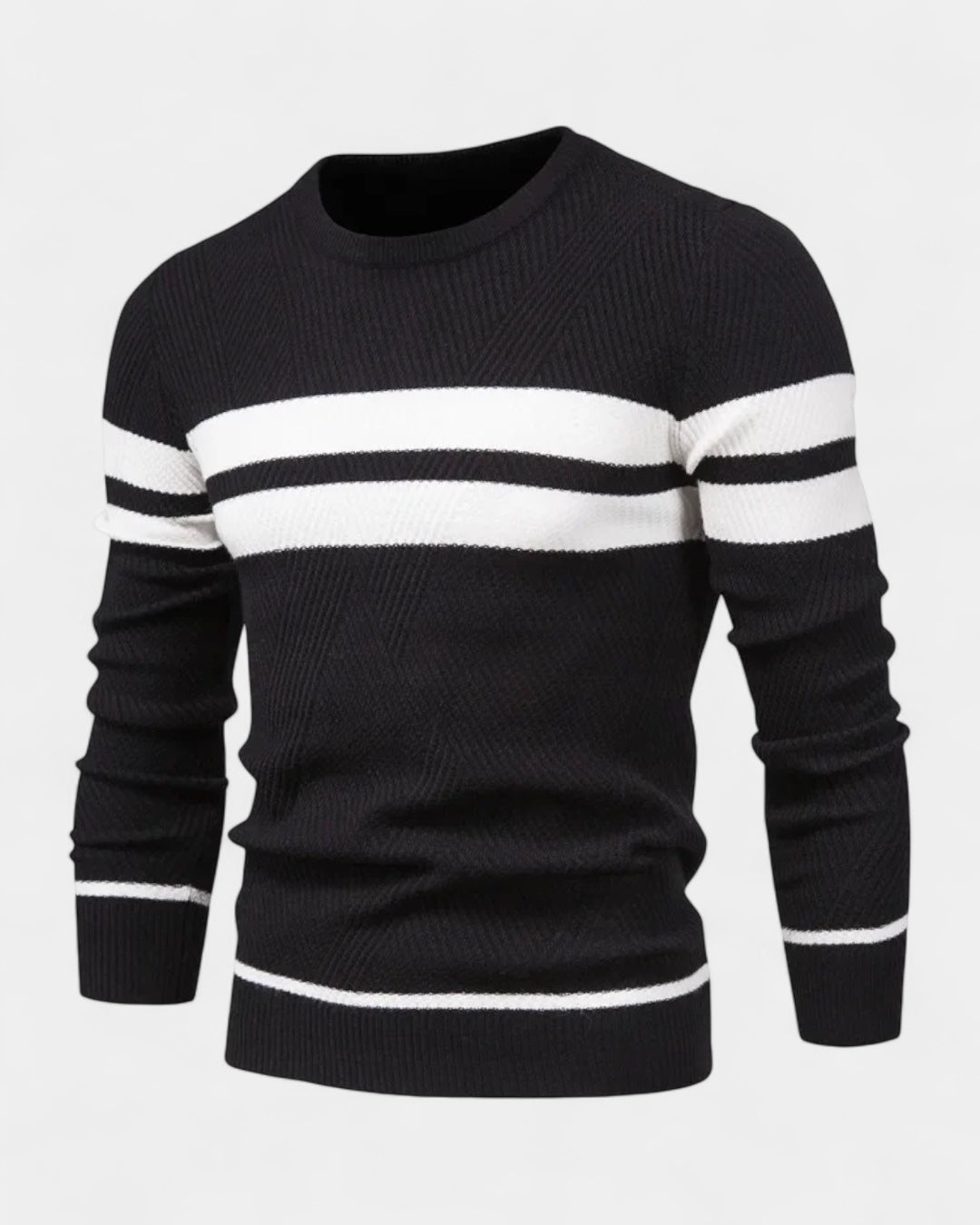 Camisola às riscas de gola redonda para homem | Mistura de viscose e algodão e corte justo