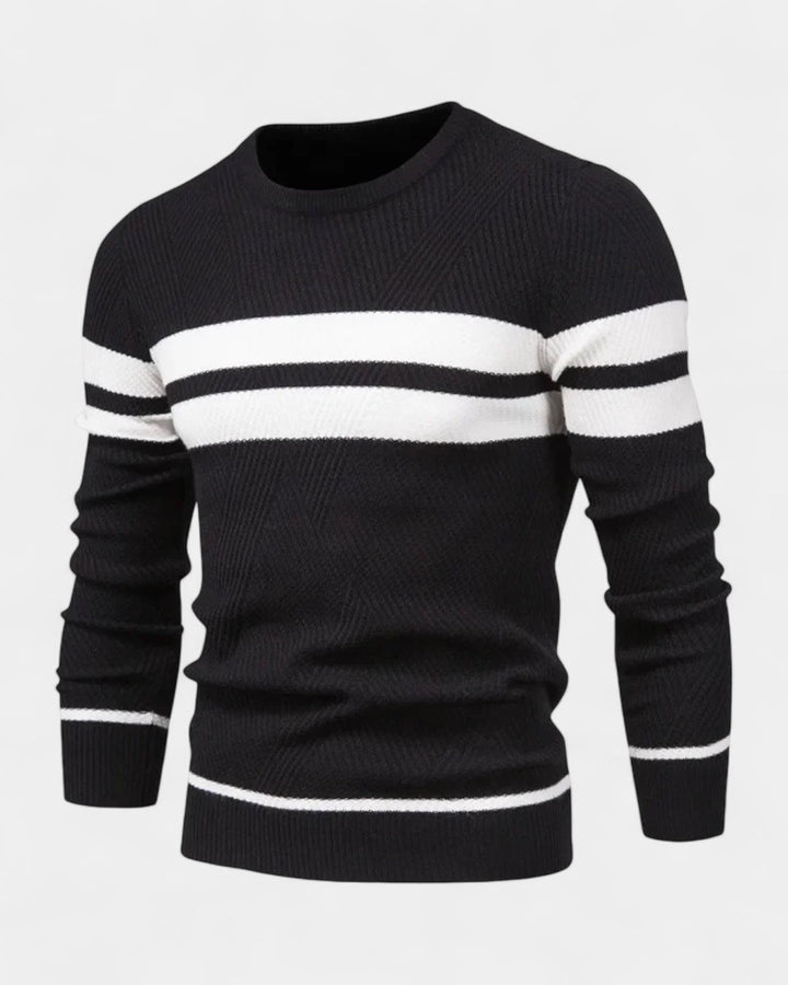 Camisola às riscas de gola redonda para homem | Mistura de viscose e algodão e corte justo