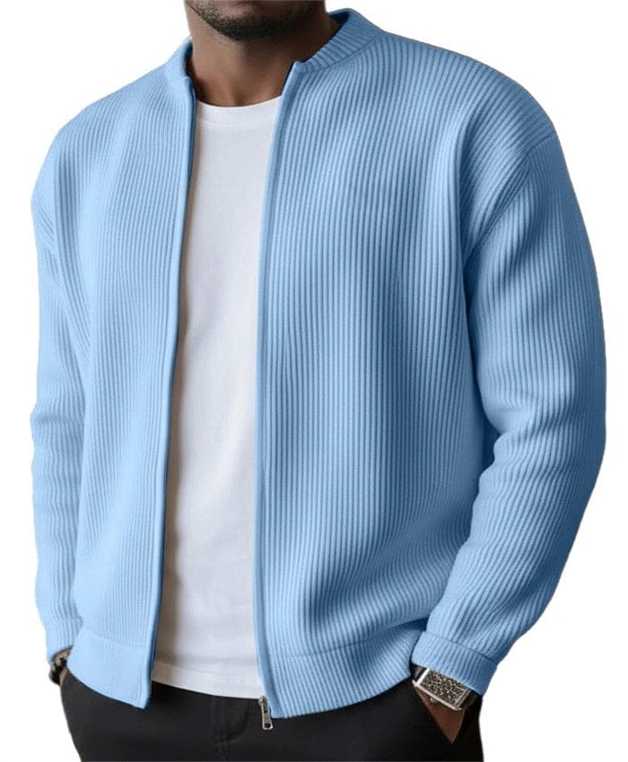 Cardigan a coste con zip integrale e collo rialzato da uomo