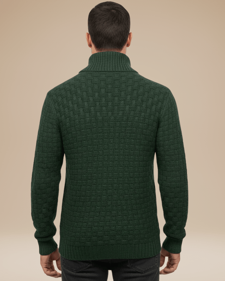 Camisola para homem com gola xale e botões | Estrutura em cesta e fio quente