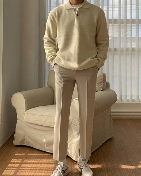 Maglione polo da uomo in maglia morbida | Colletto classico e comfort quotidiano