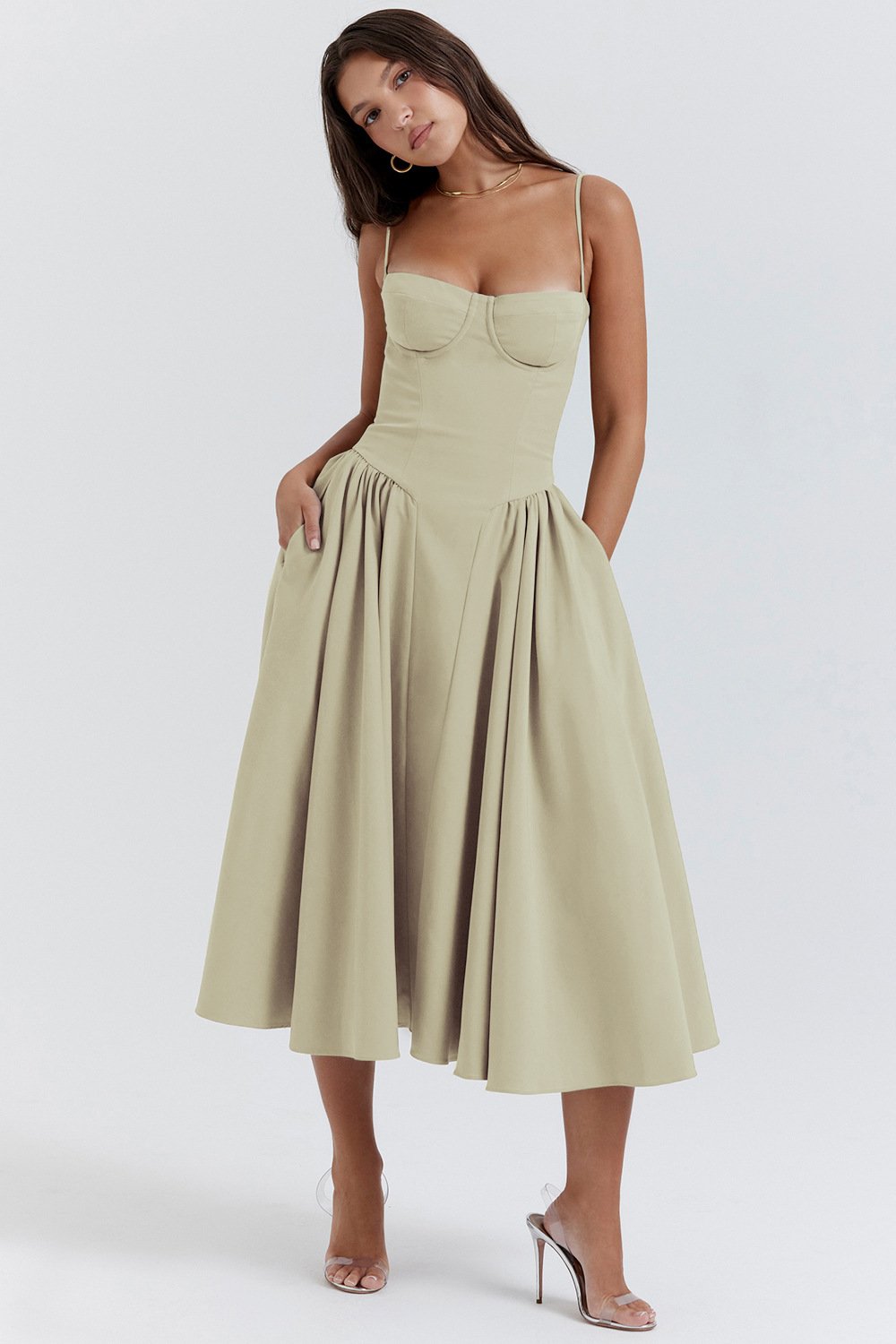 Corset Midi Dress With Sweetheart Neckline
