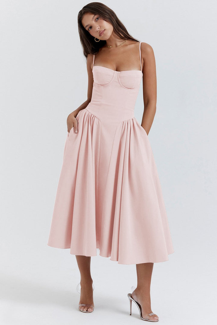 Corset Midi Dress With Sweetheart Neckline