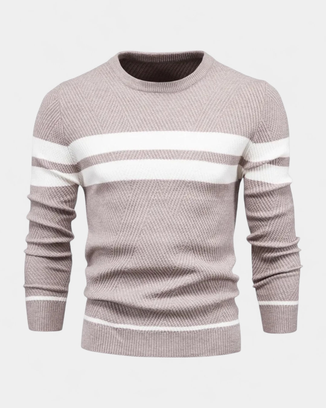 Camisola às riscas de gola redonda para homem | Mistura de viscose e algodão e corte justo