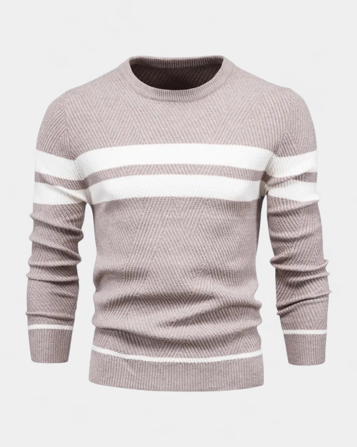 Camisola às riscas de gola redonda para homem | Mistura de viscose e algodão e corte justo
