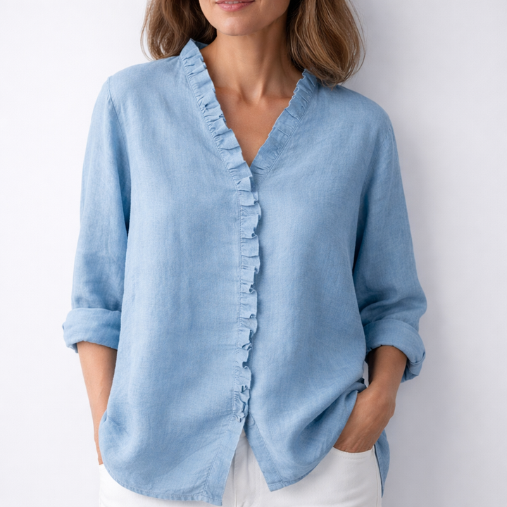 Sanelle | Elegante camisa con volantes de algodón y lino