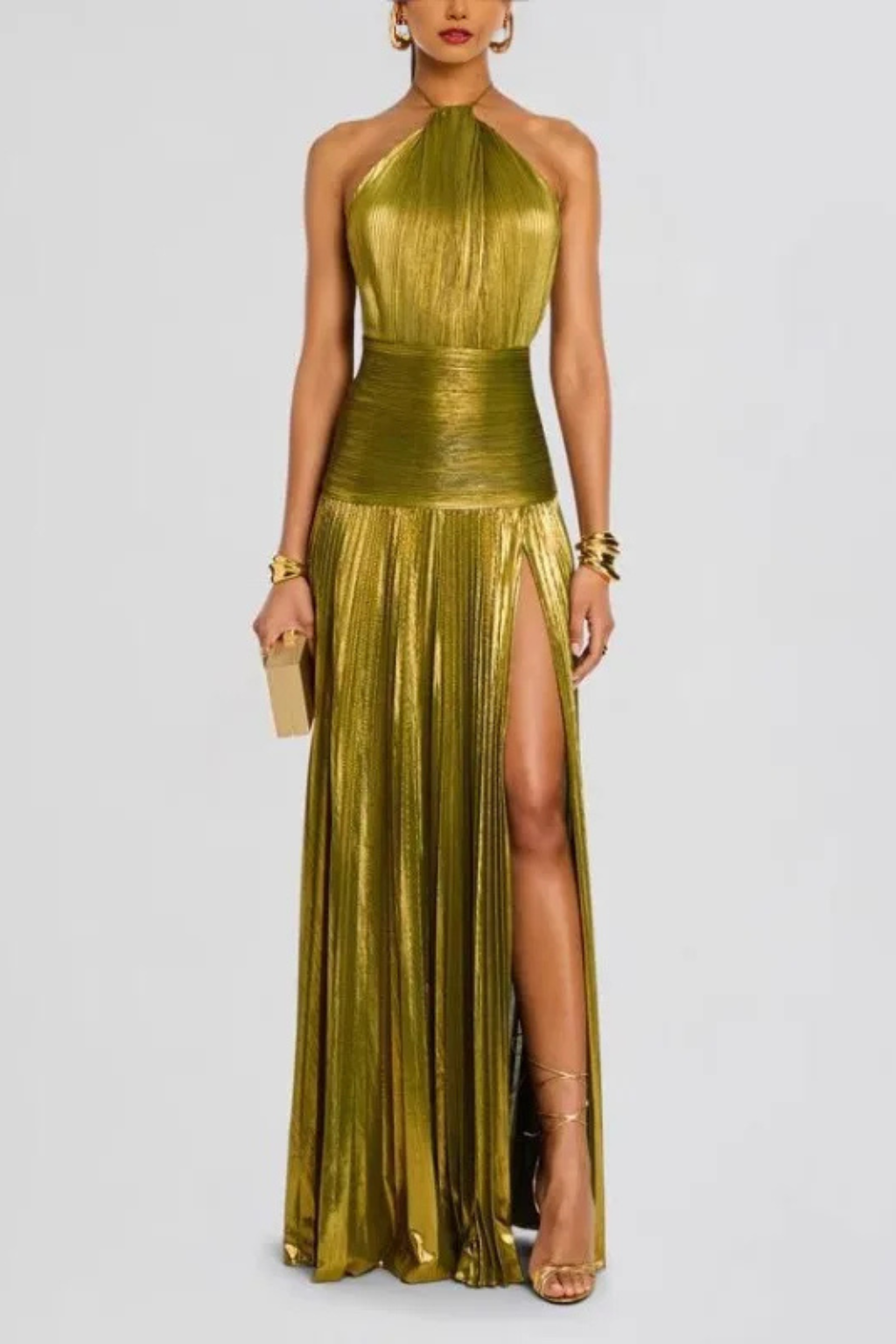 Abito Elegante Oro con Collo Halter