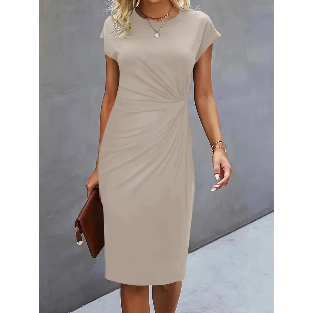 Short Sleeve Ruched Midi Dress