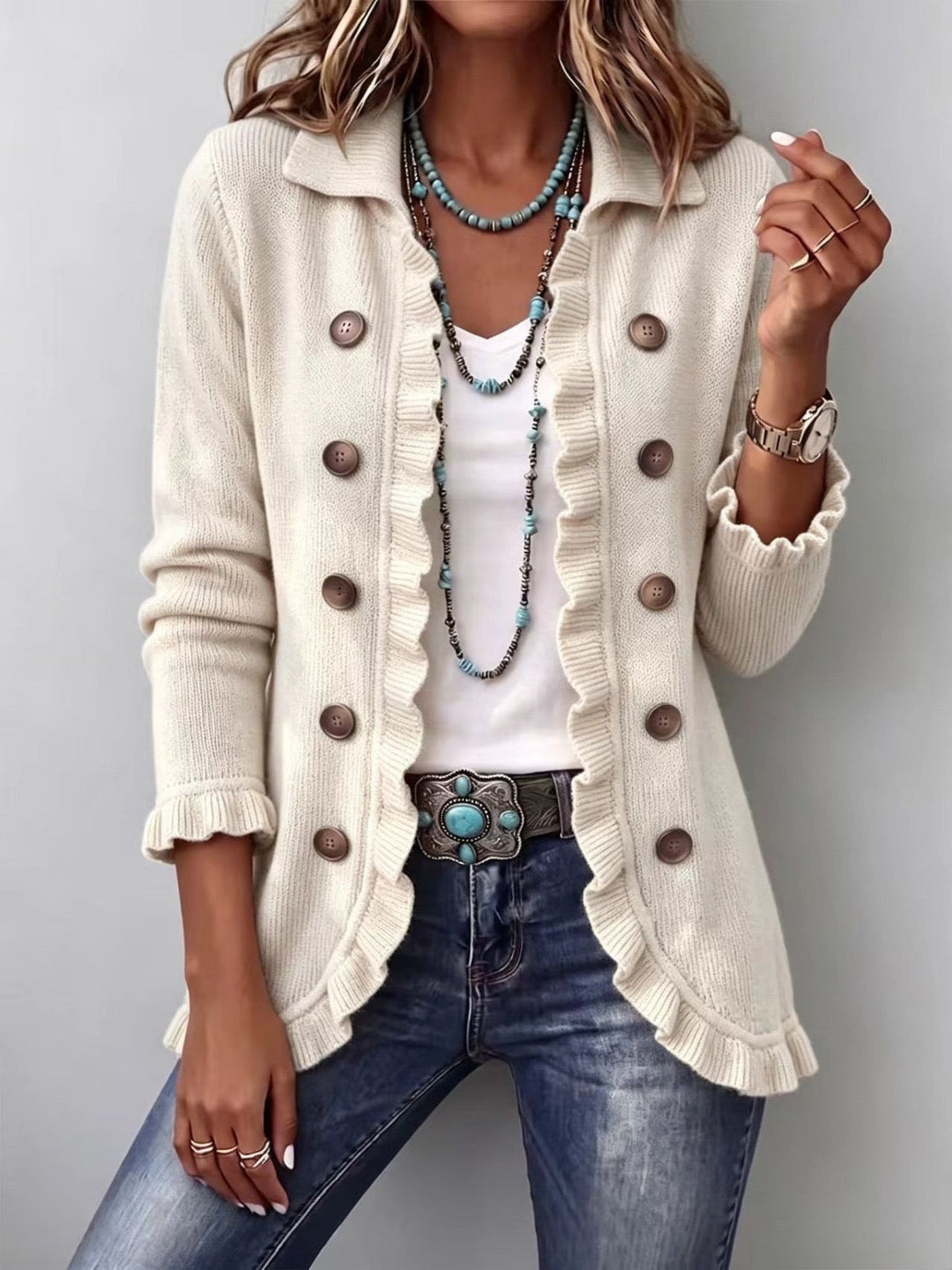 Antonietta | Ivory Knit Jacket with Ruffles