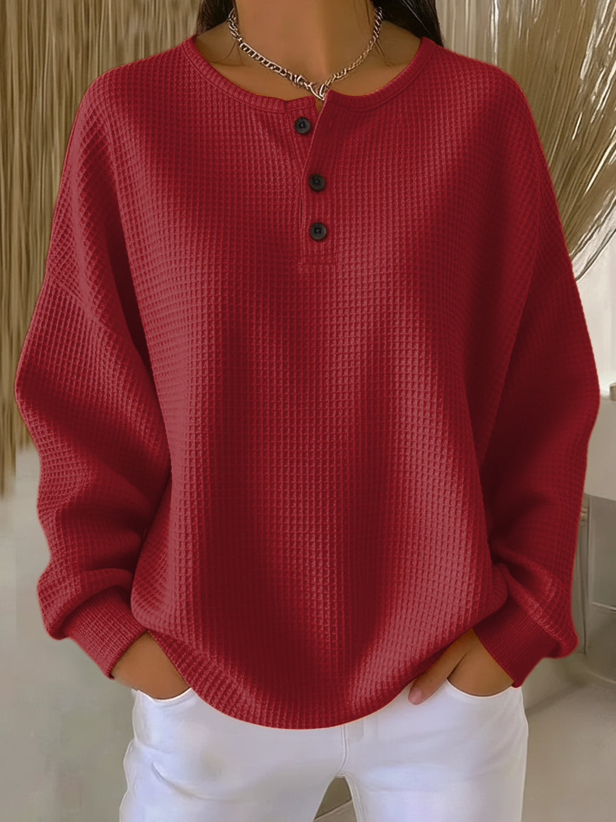 Miranda | Embossed Henley Sweatshirt