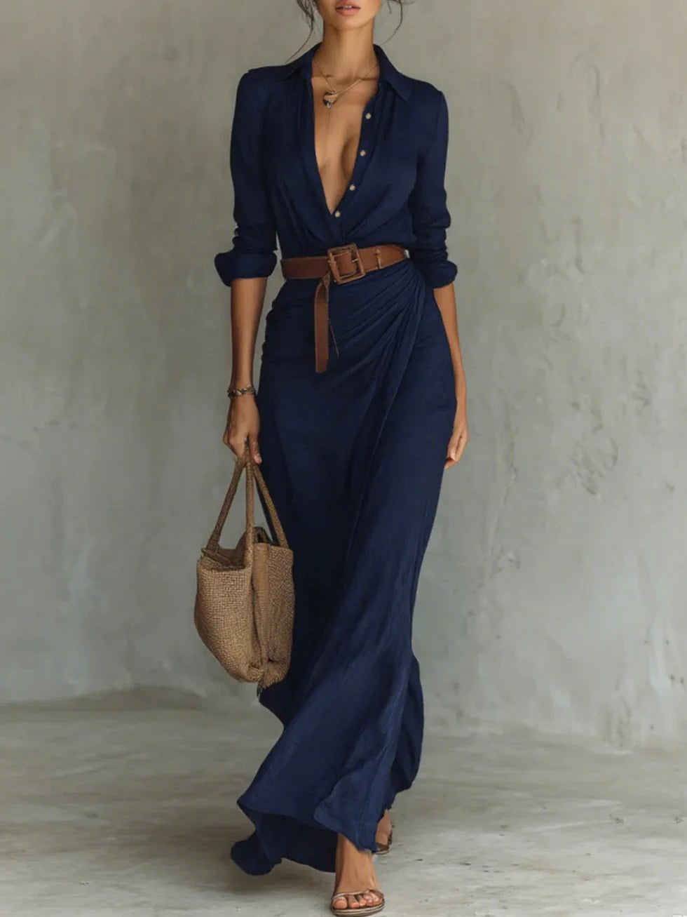 Vestido mangas largas y solapas