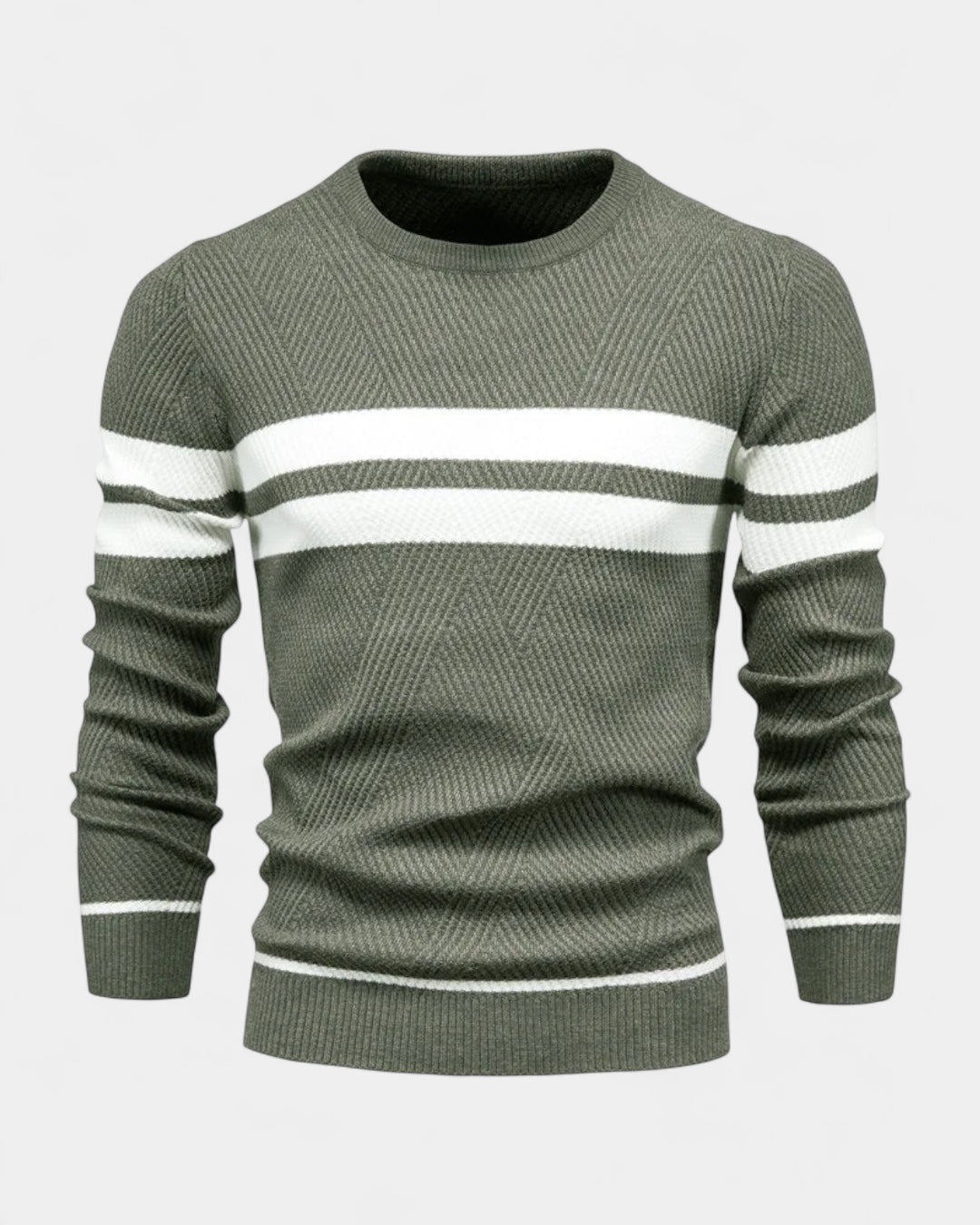 Camisola às riscas de gola redonda para homem | Mistura de viscose e algodão e corte justo