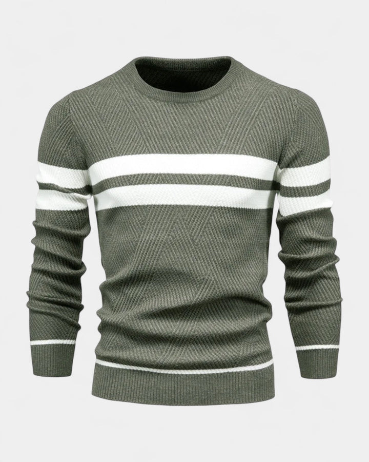 Camisola às riscas de gola redonda para homem | Mistura de viscose e algodão e corte justo