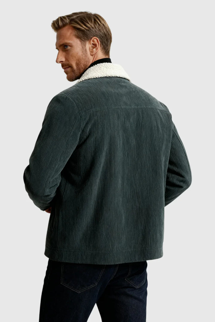 Chaqueta de terciopelo gris oscuro para hombre | Cuello de borreguito y botones a presión