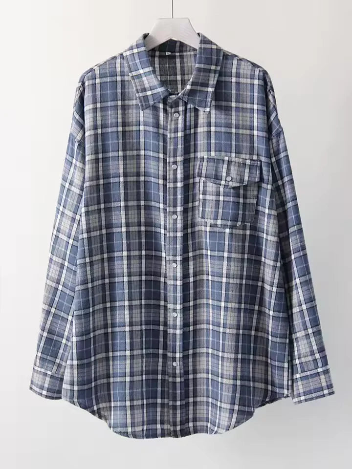 LEANDRA™|CAMICIA A QUADRI OVERSIZE VINTAGE