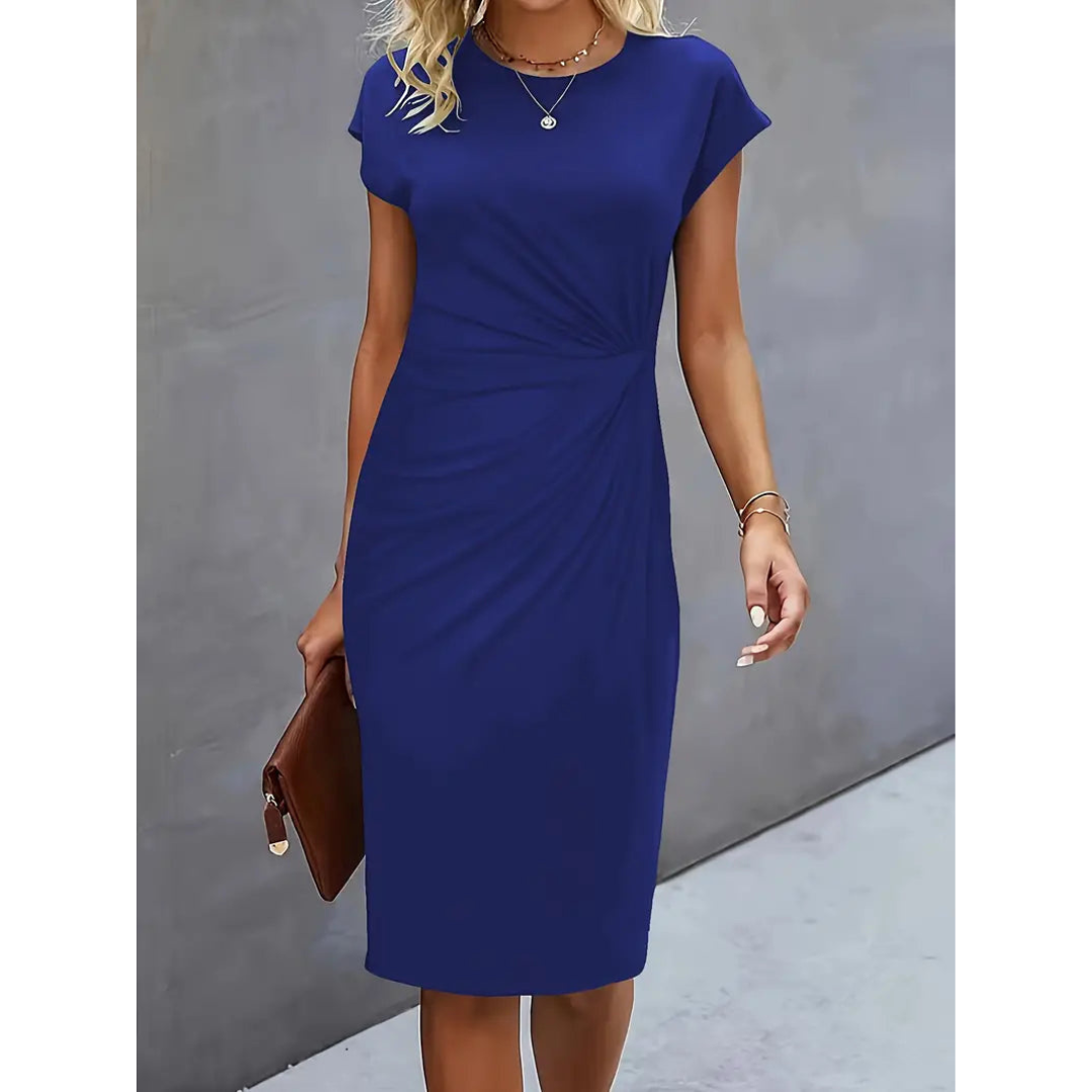 Short Sleeve Ruched Midi Dress