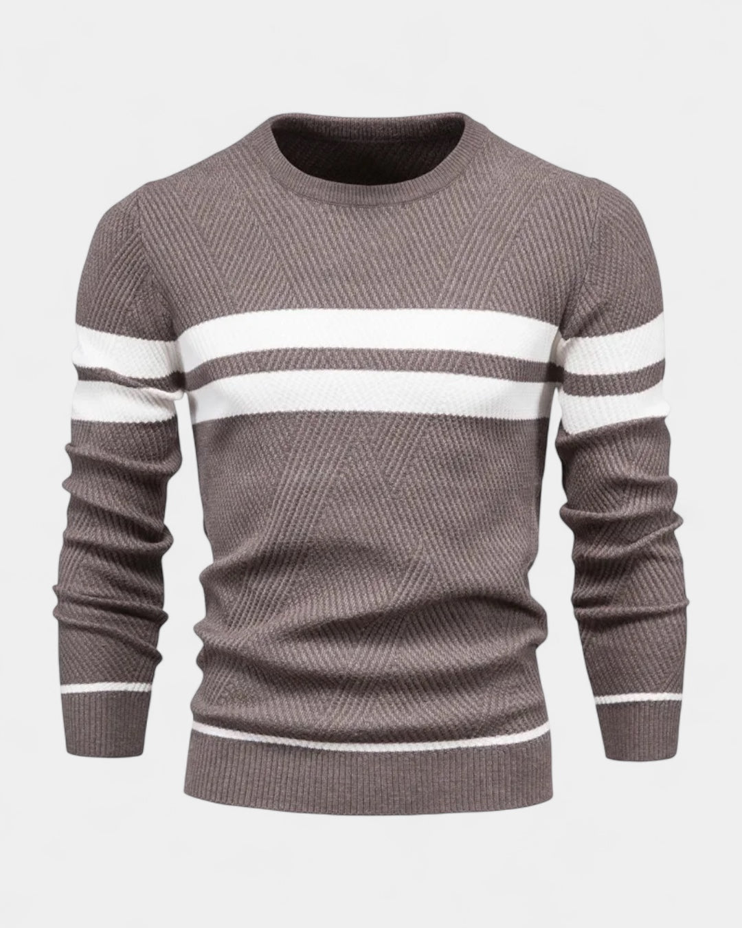 Camisola às riscas de gola redonda para homem | Mistura de viscose e algodão e corte justo