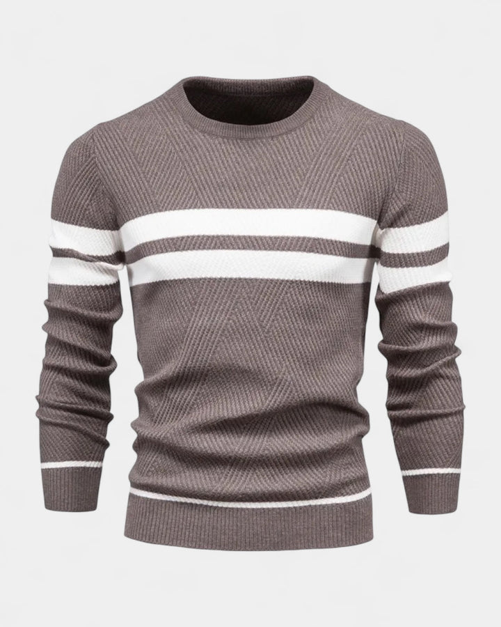 Camisola às riscas de gola redonda para homem | Mistura de viscose e algodão e corte justo