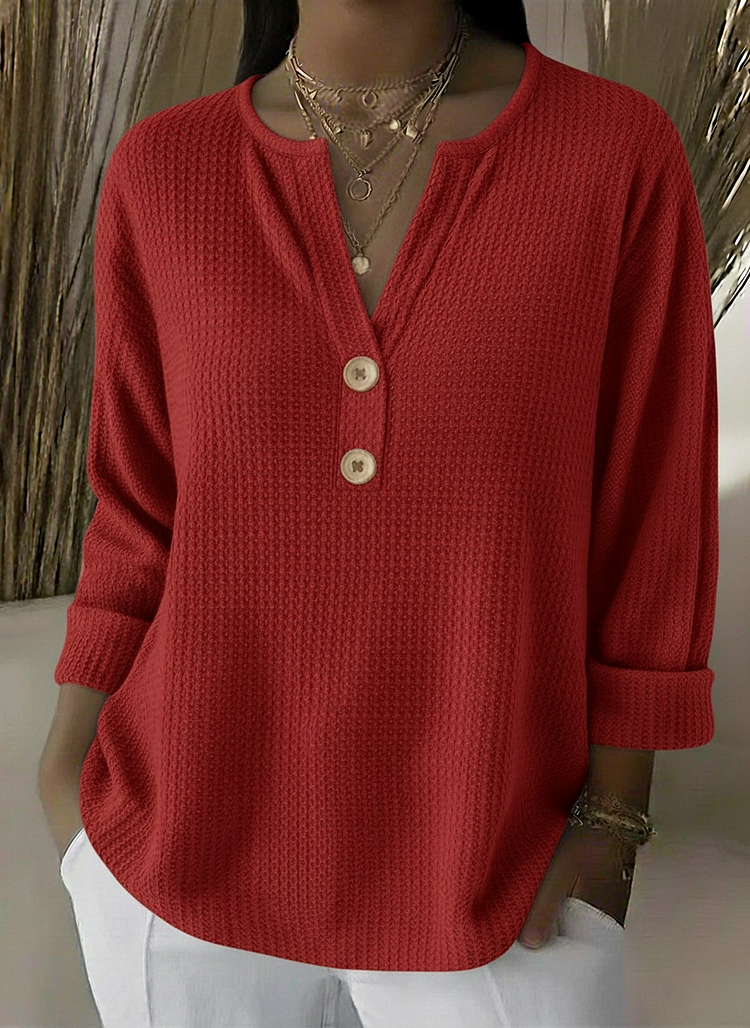 Lucia | Embossed Henley T-Shirt with Buttons