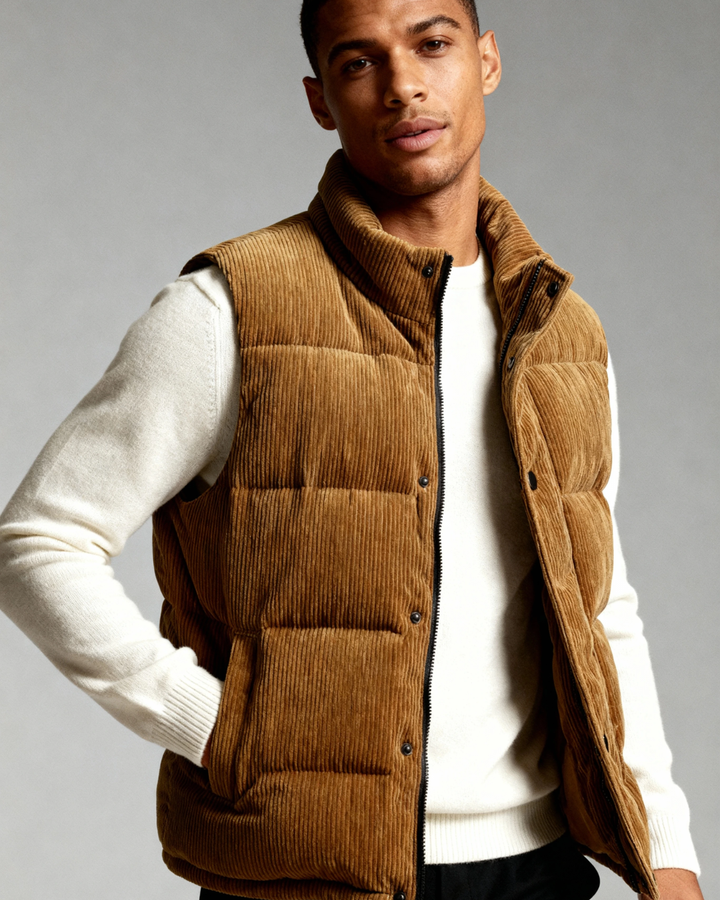 Chaleco acolchado de pana para hombre | Calidez ligera y estilo elegante para los días frescos