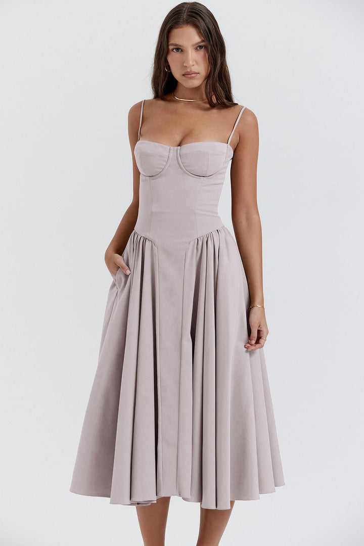 Corset Midi Dress With Sweetheart Neckline