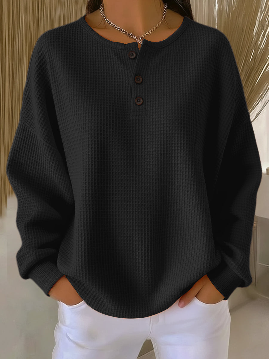 Miranda | Embossed Henley Sweatshirt