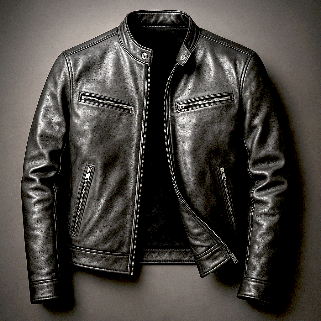 Veste zippée pour homme à col montant, aspect cuir