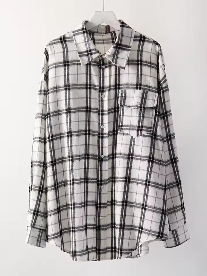 LEANDRA™|CAMICIA A QUADRI OVERSIZE VINTAGE