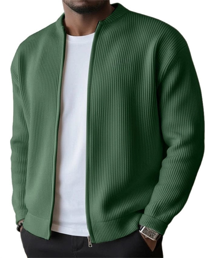 Cardigan a coste con zip integrale e collo rialzato da uomo