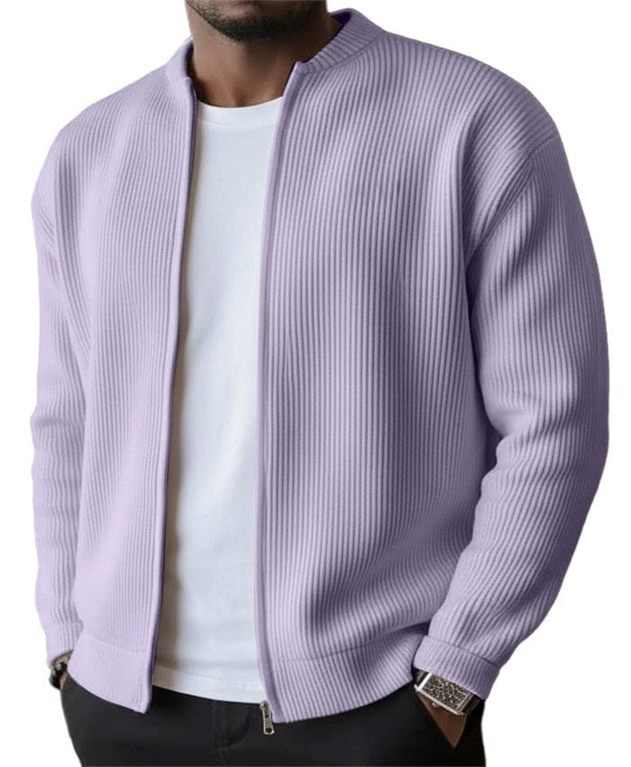 Cardigan a coste con zip integrale e collo rialzato da uomo