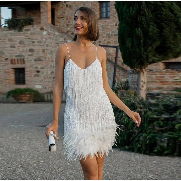 Abito Cocktail Donna con Frange Scintillanti