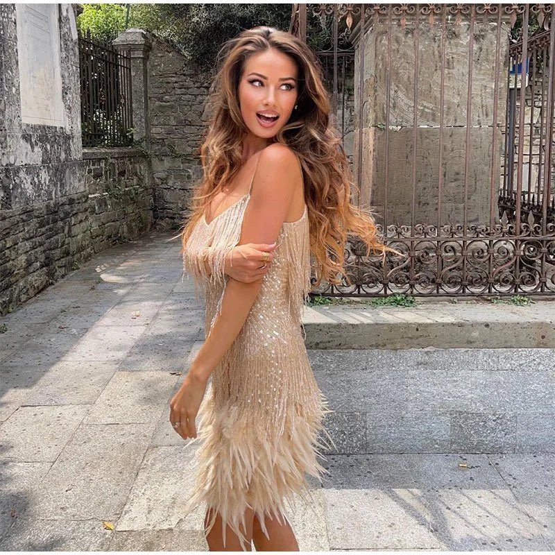 Abito Cocktail Donna con Frange Scintillanti
