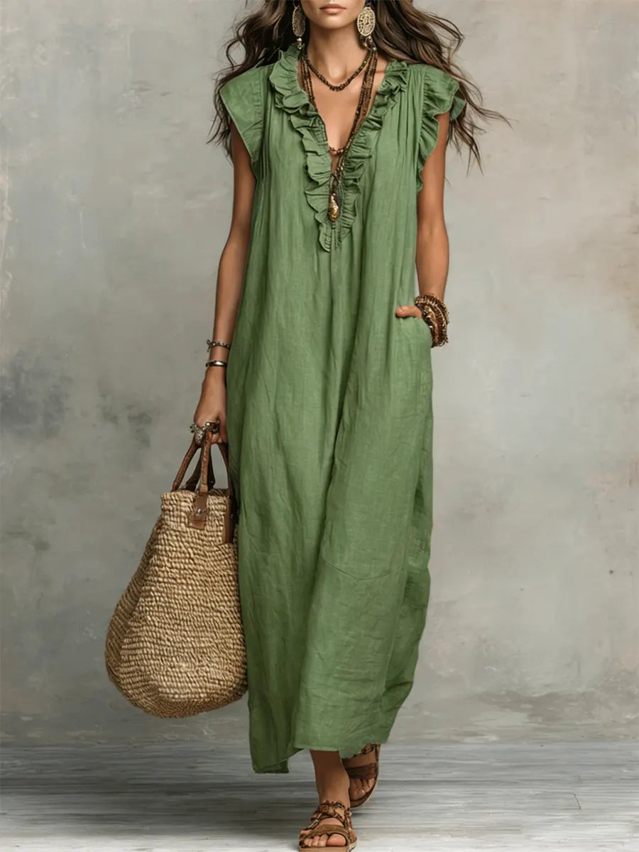 Abito Lungo Donna con Volant Boho