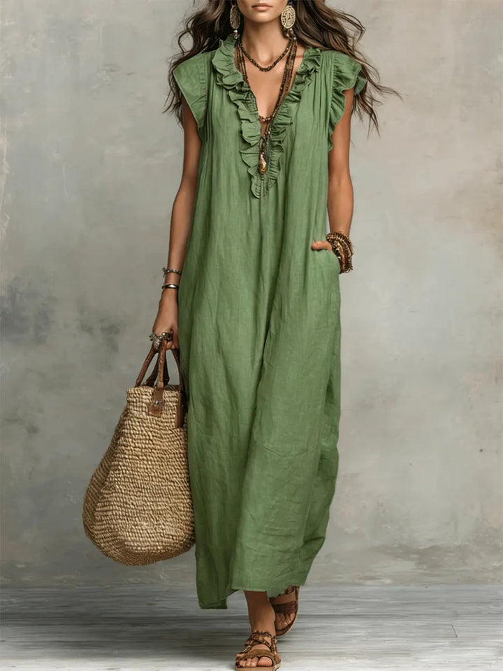 Abito Lungo Donna con Volant Boho