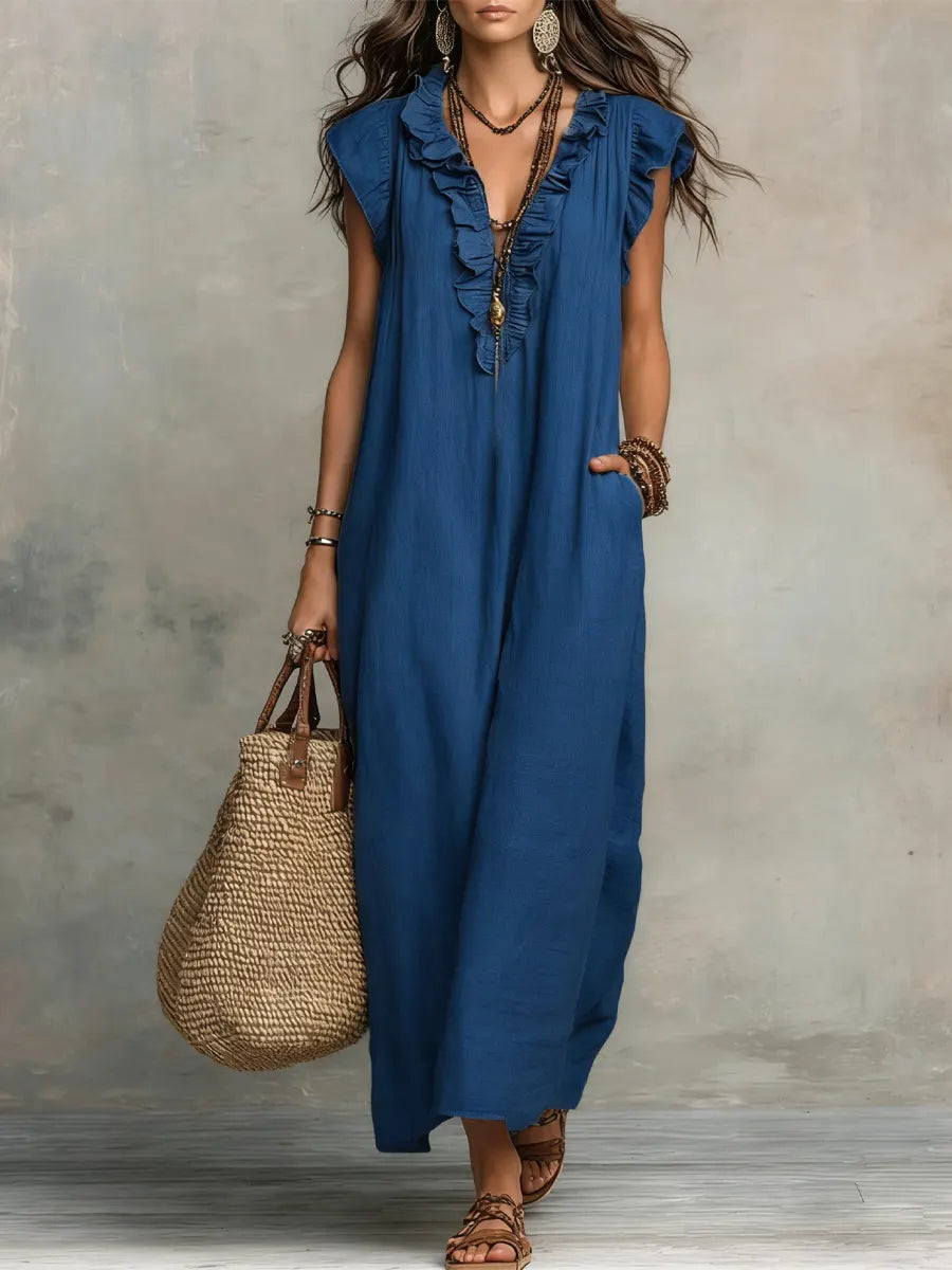 Abito Lungo Donna con Volant Boho