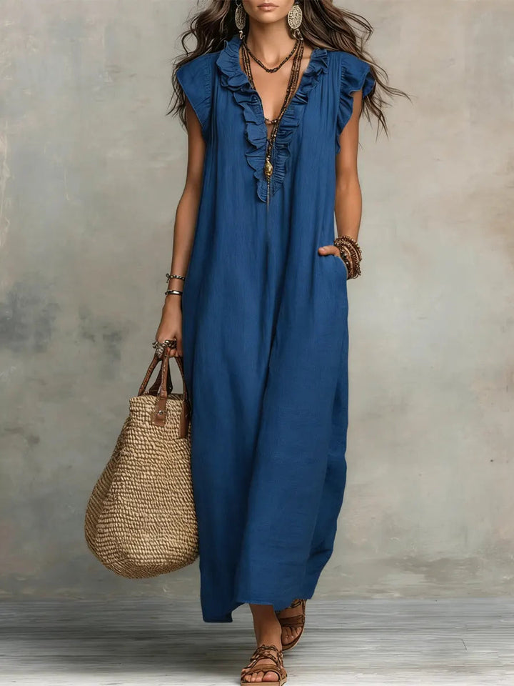 Abito Lungo Donna con Volant Boho