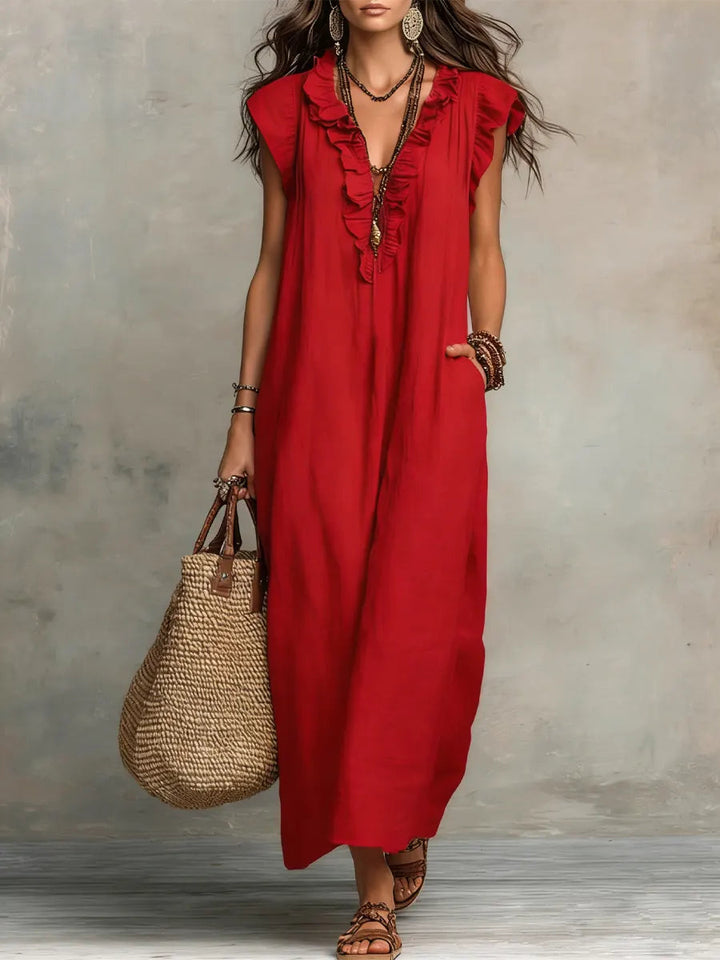 Abito Lungo Donna con Volant Boho