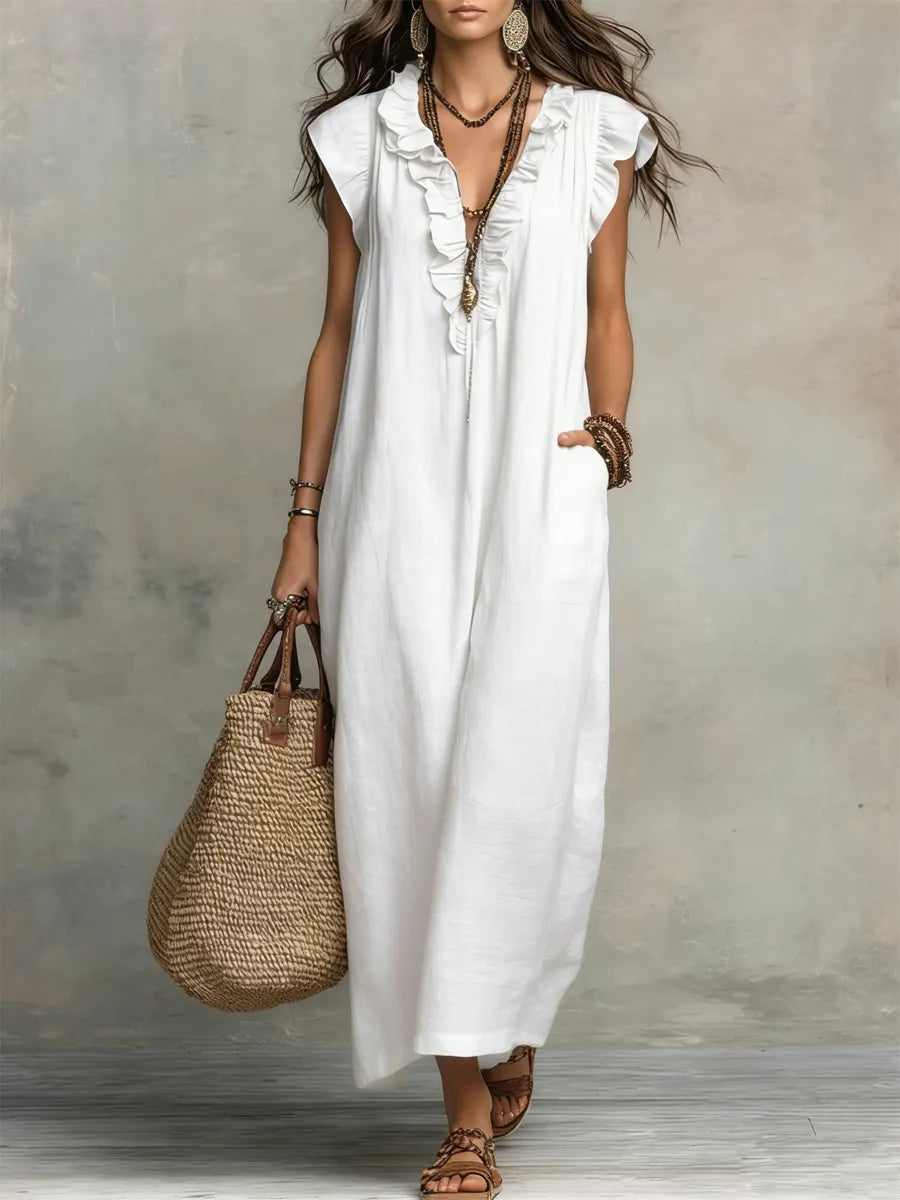 Abito Lungo Donna con Volant Boho
