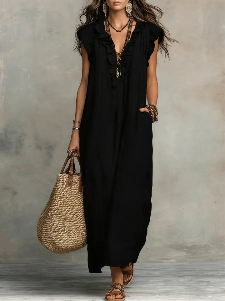 Abito Lungo Donna con Volant Boho